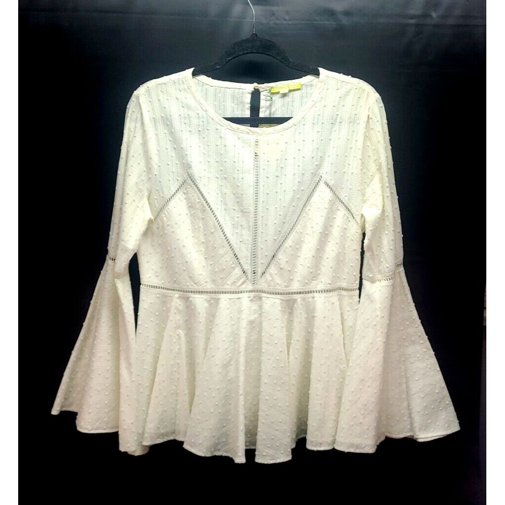 Gianni Bini Boho Bell Sleeves Top L White Swiss Dot Cotton Ren festival country